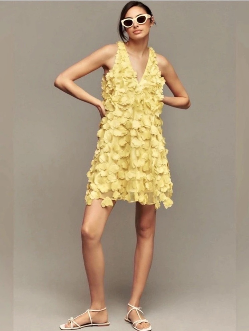 Maeve Anthropologie Mini Floral Appliqué Dress in Yellow Size S NWT.